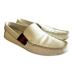 Gucci Men's White Drivers with Red/Blue Ribbon